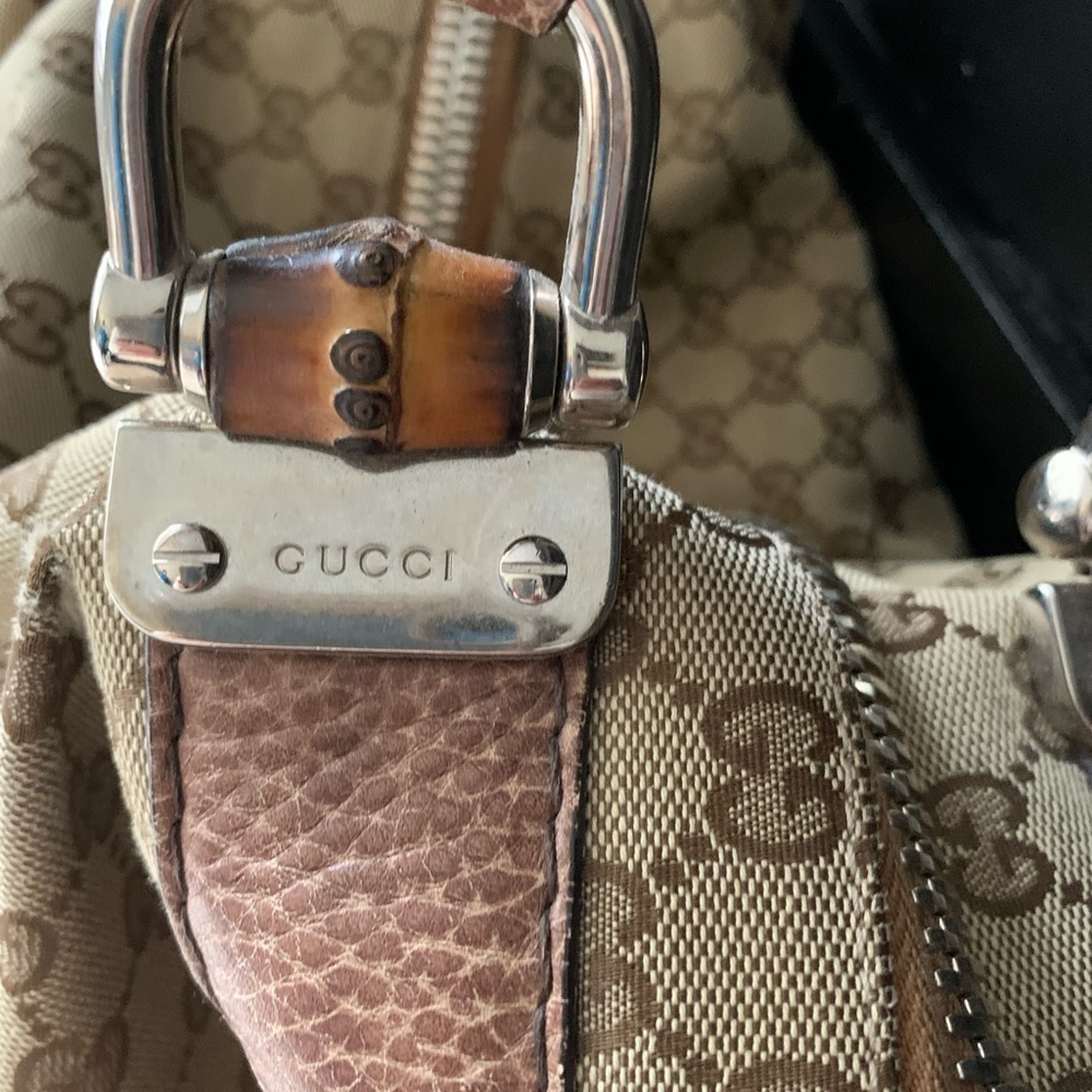 Gucci Beige and Brown Vintage Canvas Bamboo Bar women’s Handbag - Picture 5 of 16